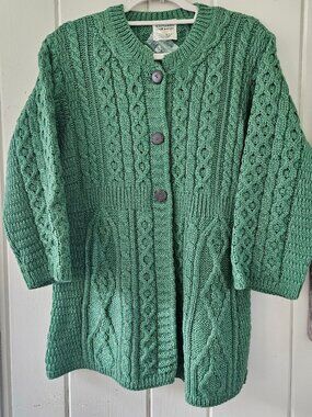 NWOT Kilronan Knitwear Green Merino Wool Empire Waist Cardigan L